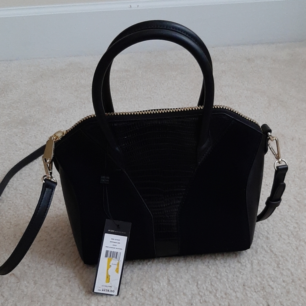 BCBG MAXAZRIA Black Leather Maggie Satchel Purse